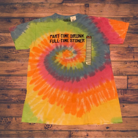 Part Time Drunk Full Time Stoner Funny 420 Shirt Spencer’s Tie Dye Rainbow - Picture 1 of 5